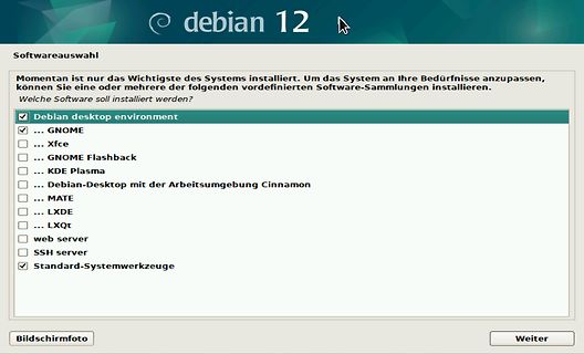 Debian 12 Softwareauswahl Menü