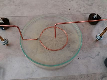 Aufbau einer Elektrolyse in einer Glasschale