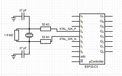 Schaltplan eines Quarzoszillators mit ESP32-C3