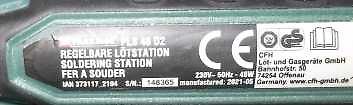 Typenschild einer Lötstation