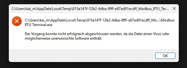 Windows Fehlermeldung Modbus RTU Terminal