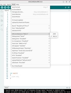 Arduino IDE Menü für Raspberry Pi Pico 2