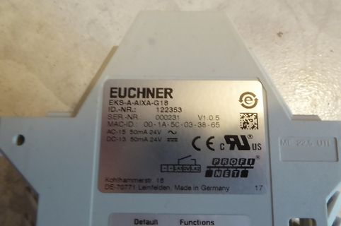 Typenschild eines Euchner EKS-A-AIXA-G18 Moduls