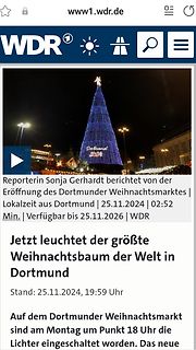 Screenshot eines WDR-Webartikels über den Dortmunder Weihnachtsmarkt