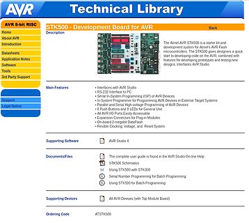 Webseite der AVR STK500 Development Board Dokumentation