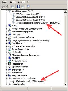 Windows Geräte-Manager mit STLink Geräten
