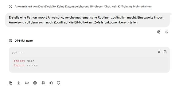 Screenshot eines KI-Chatverlaufs mit Python-Code