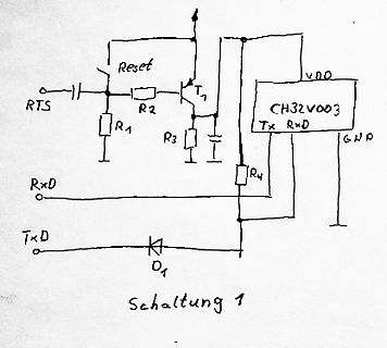 Handgezeichneter Schaltplan für CH32V003 Reset-Schaltung