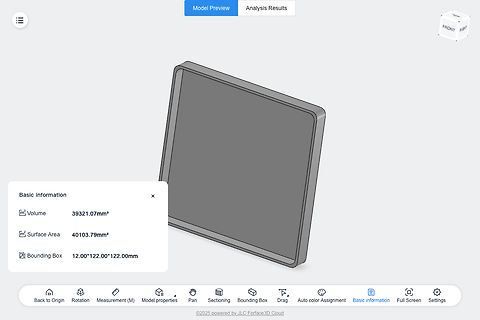 3D-Modellansicht mit Volumen und Oberflächendaten