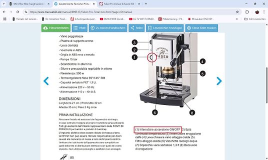 Screenshot einer Bedienungsanleitung für eine Faber Kaffeemaschine