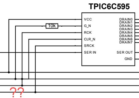 Schaltplan eines TPIC6C595 Schieberegisters
