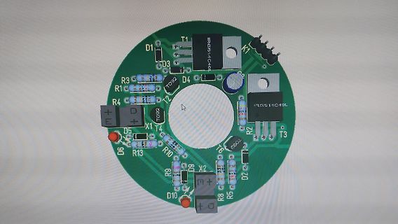 CAD-Ansicht einer kreisförmigen Leiterplatte