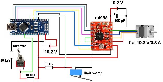 Schaltplan eines Schrittmotor-Treiber-Aufbaus mit Arduino Nano