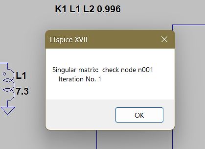 LTspice Fehlermeldung Singular Matrix