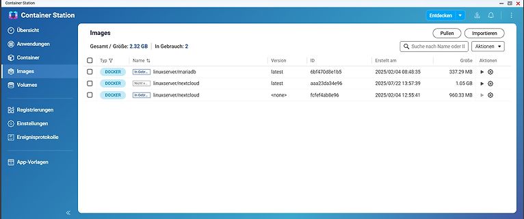 Docker Container Station Images Übersicht