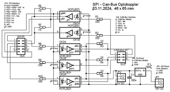 Schaltplan einer SPI-CAN-Bus Optokoppler Schnittstelle