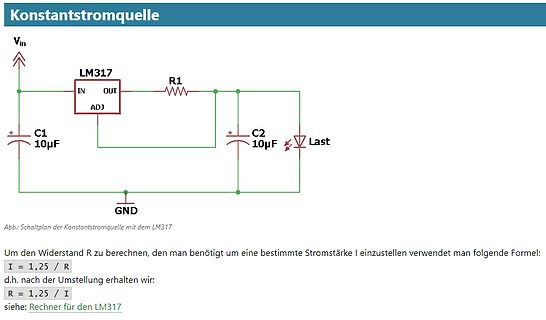 Schaltplan einer Konstantstromquelle mit LM317