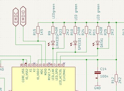 Ausschnitt eines Schaltplans mit LEDs und Mikrocontroller-Anschlüssen