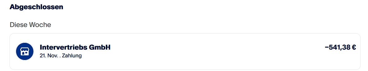 Screenshot einer Transaktion oder Buchung