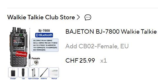 Produktseite eines Walkie Talkie BJ-7800