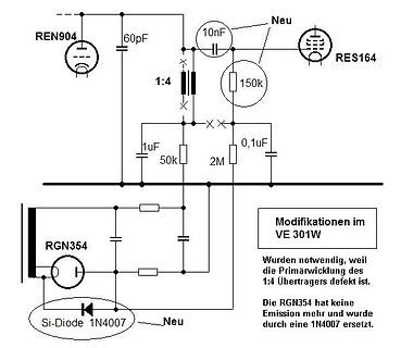 Schaltplan Modifikationen im VE 301W