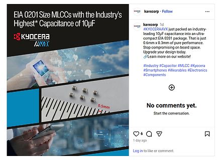 Social Media Post von Kyocera AVX zu MLCCs