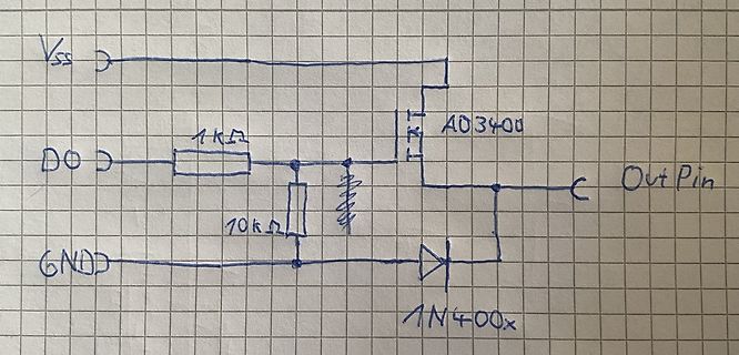 Handgezeichneter Schaltplan mit MOSFET und Diode