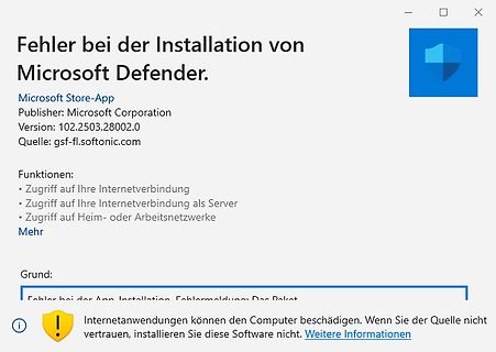 Fehlermeldung bei der Installation von Microsoft Defender