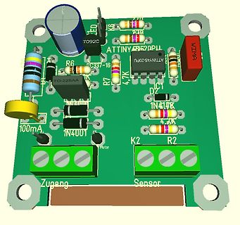 CAD-Modell einer bestückten Leiterplatte
