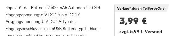 Textausschnitt mit technischen Daten und Preisangabe