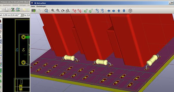 3D-Ansicht eines PCB-Layouts in KiCad