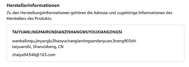 Herstellerinformationen eines Produkts