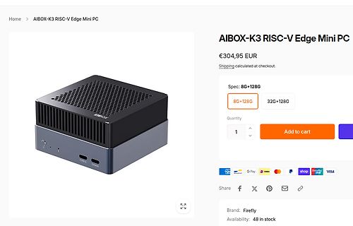 Webshop-Produktseite eines AIBOX-K3 RISC-V Edge Mini PC