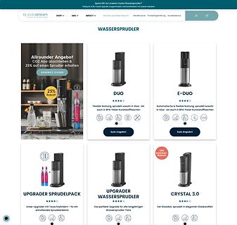 Webseite von SodaStream mit verschiedenen Wassersprudlern