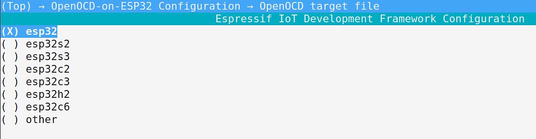 Konfigurationsmenü für Espressif IoT Development Framework