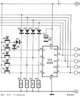 Schaltplan eines 4028 Decade Counter mit Diodenmatrix