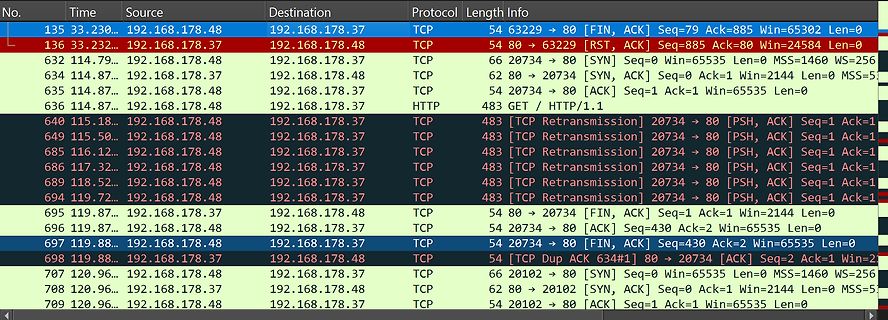 Wireshark Netzwerkprotokoll Analyse TCP Paketverlauf