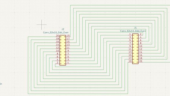 PCB-Layout einer Leiterbahnführung zwischen zwei Steckverbindern