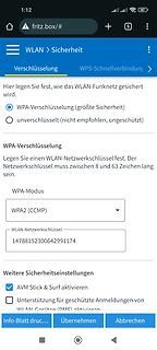 Screenshot der FRITZ!Box WLAN-Sicherheitseinstellungen