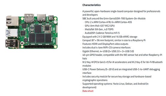 Single-Board Computer Grinn GenioSOM-700 Merkmale
