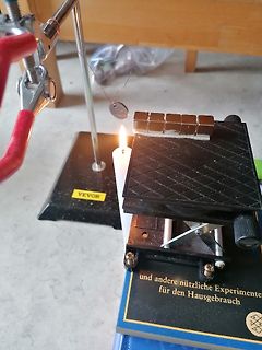 Experimenteller Aufbau mit Kerze und Metallobjekt