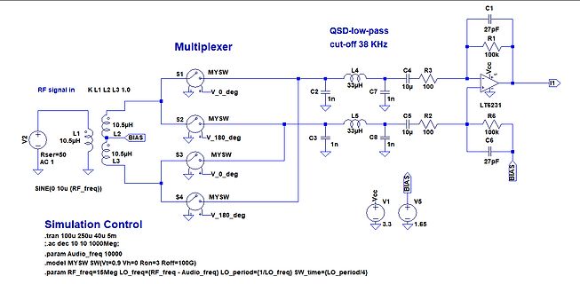 Schaltplan eines Multiplexers mit Tiefpassfilter