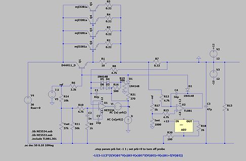 Schaltplan eines Transistor-Stromspiegels mit TL081 Operationsverstärker