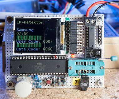 Aufbau mit LCD-Display und ATmega1284P Mikrocontroller