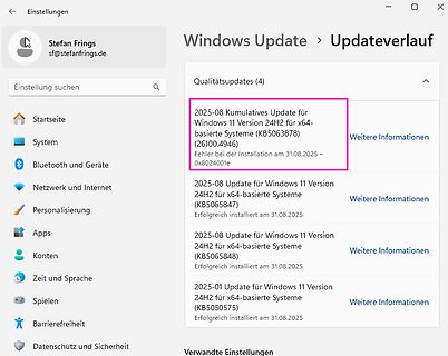 Windows Update Verlauf Qualitätsupdates