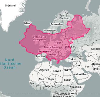 Karte von Europa mit hervorgehobenem Bereich