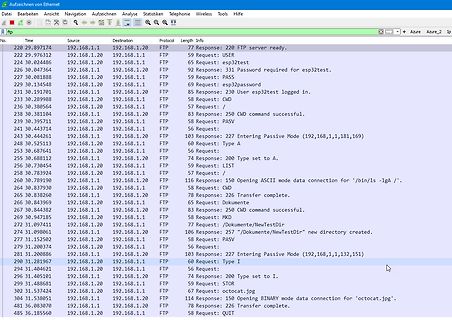 Wireshark-Protokollaufnahme eines FTP-Verkehrs
