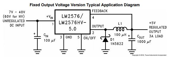 Schaltplan eines LM2576 Spannungsreglers