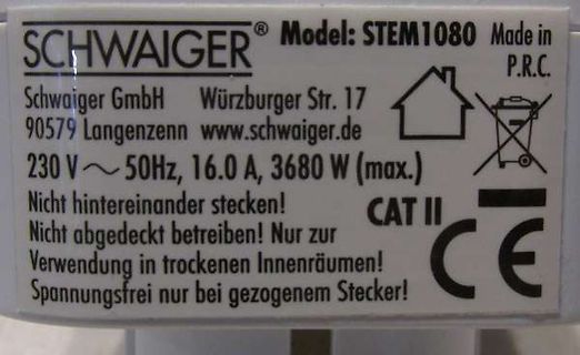 Typenschild eines Schwaiger Netzteils