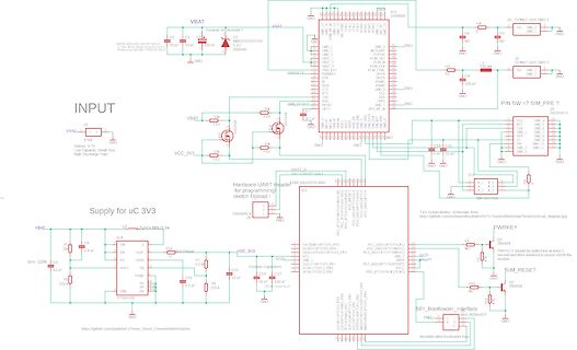 Schaltplan eines Mikrocontroller-Systems mit SIM-Modul und Spannungsregler